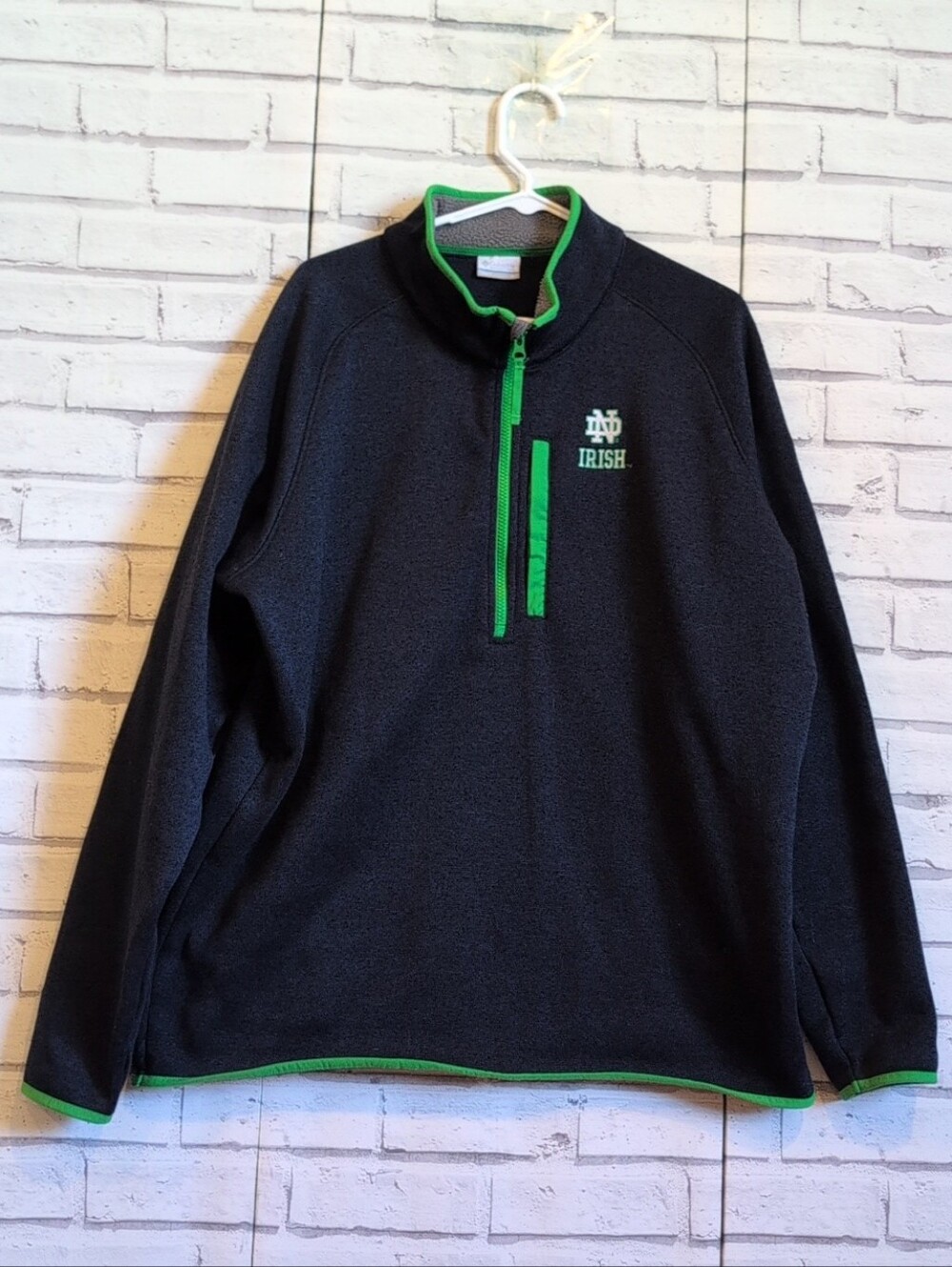 Columbia Notre Dame Irish Fleece Quarter-Zip Pullover Men's XL Blue Green Pocket